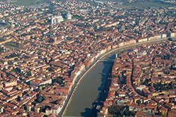 Top view of the center of Pisa, Italy