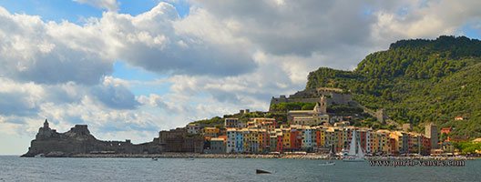 Panoramic view of Porto Venere from the island of Palmaria